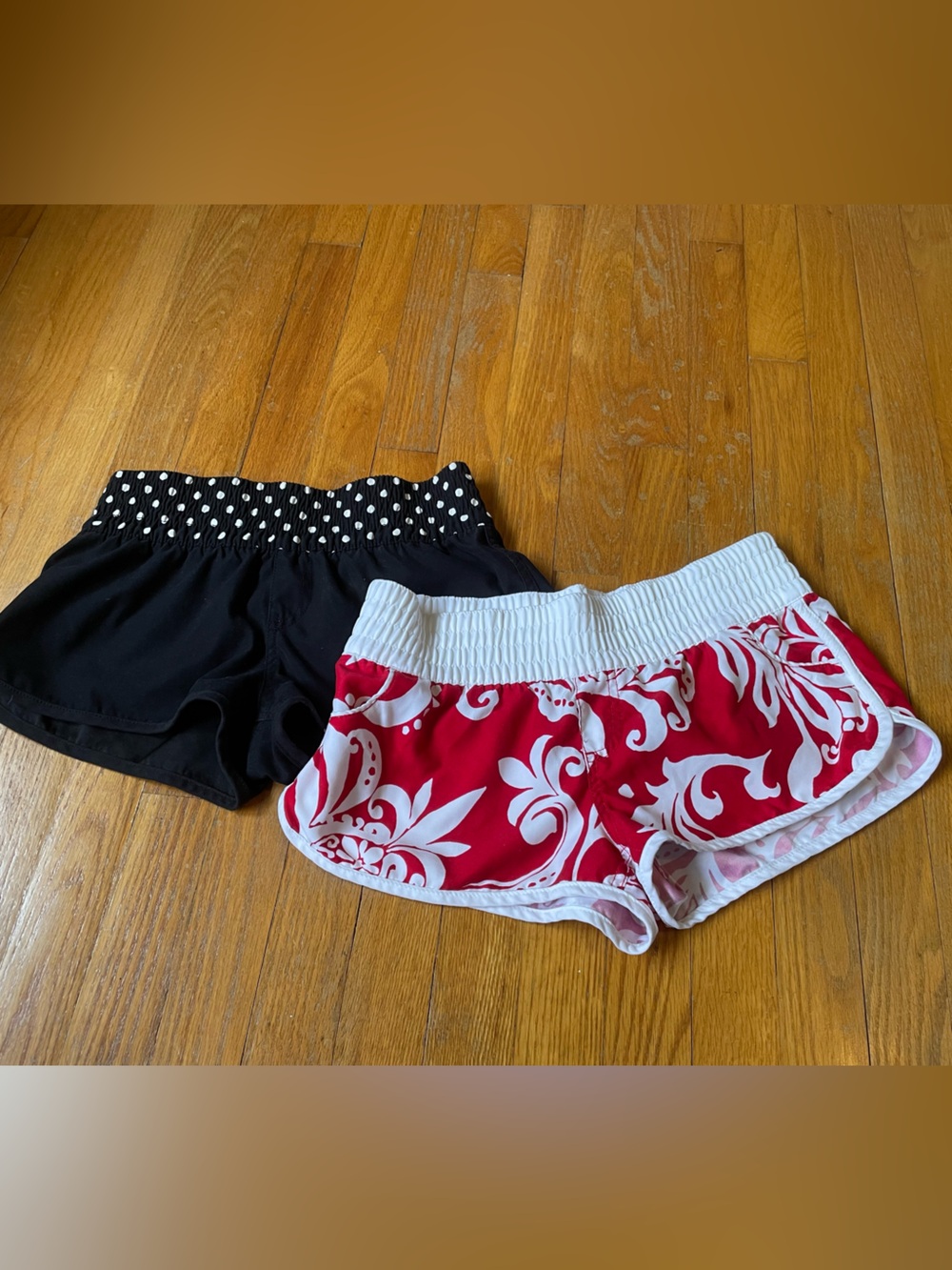 Y2K teen Two-Pack Swim Shorts Set - Red Floral & Black Polka Dot